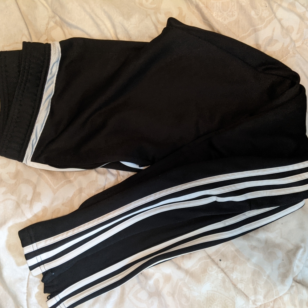 Adidas 3 stripe black and white track pants